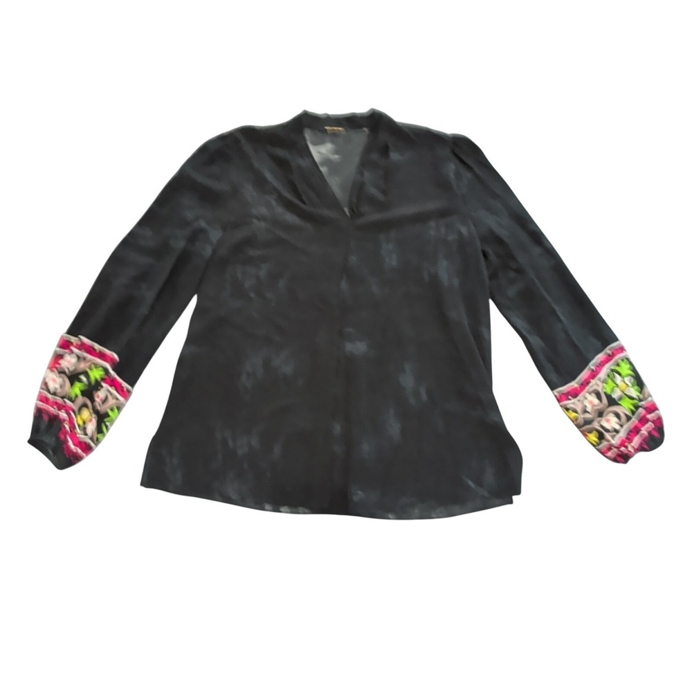 Kobi Halperin Womens Black 100% Silk Floral Print Blouse Size Medium EUC